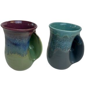 Neher Clay In Motion Art Pottery Handmade Ceramic Right Handed Mug Set (2)